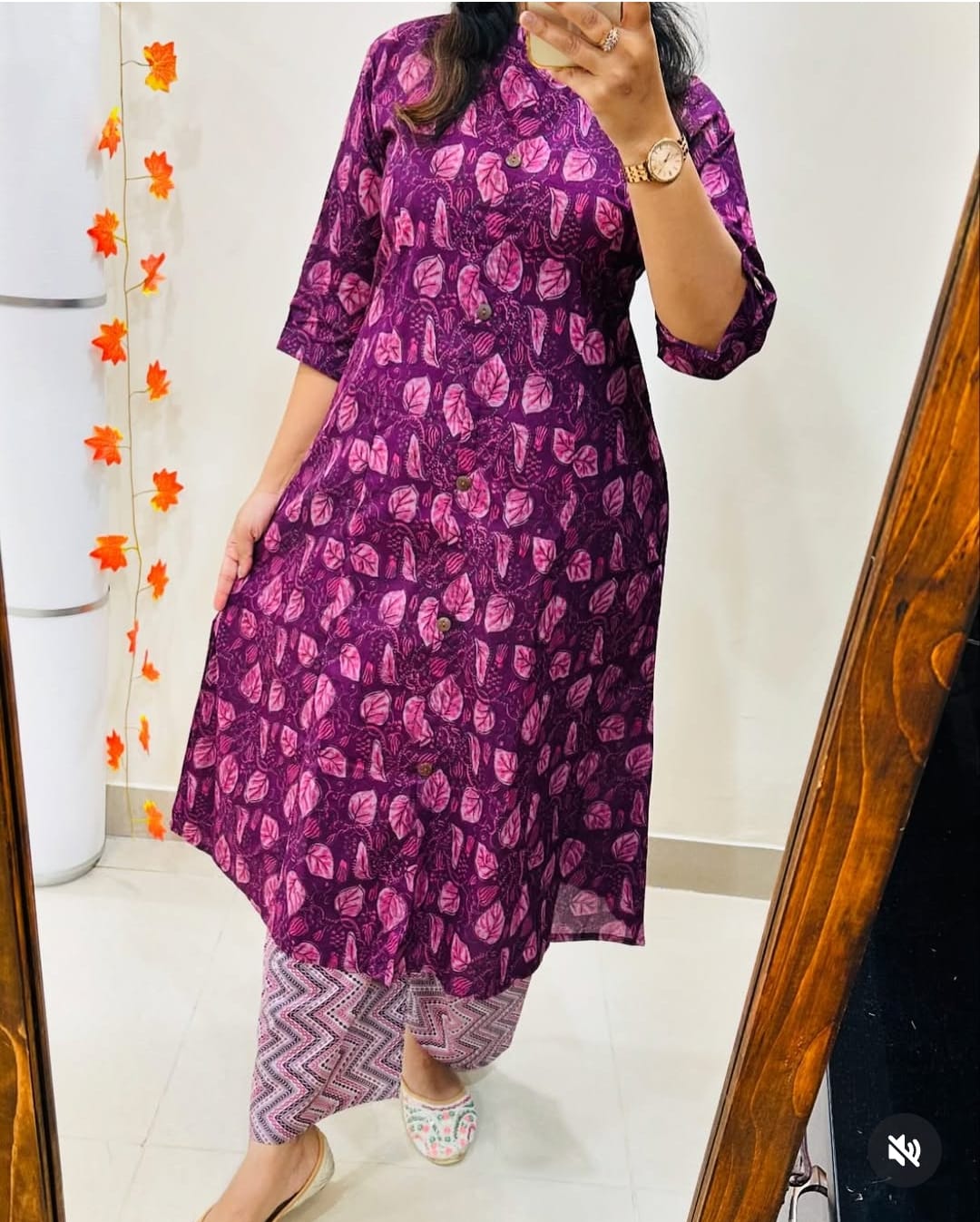 Purple Floral Cotton Kurta Pant Set
