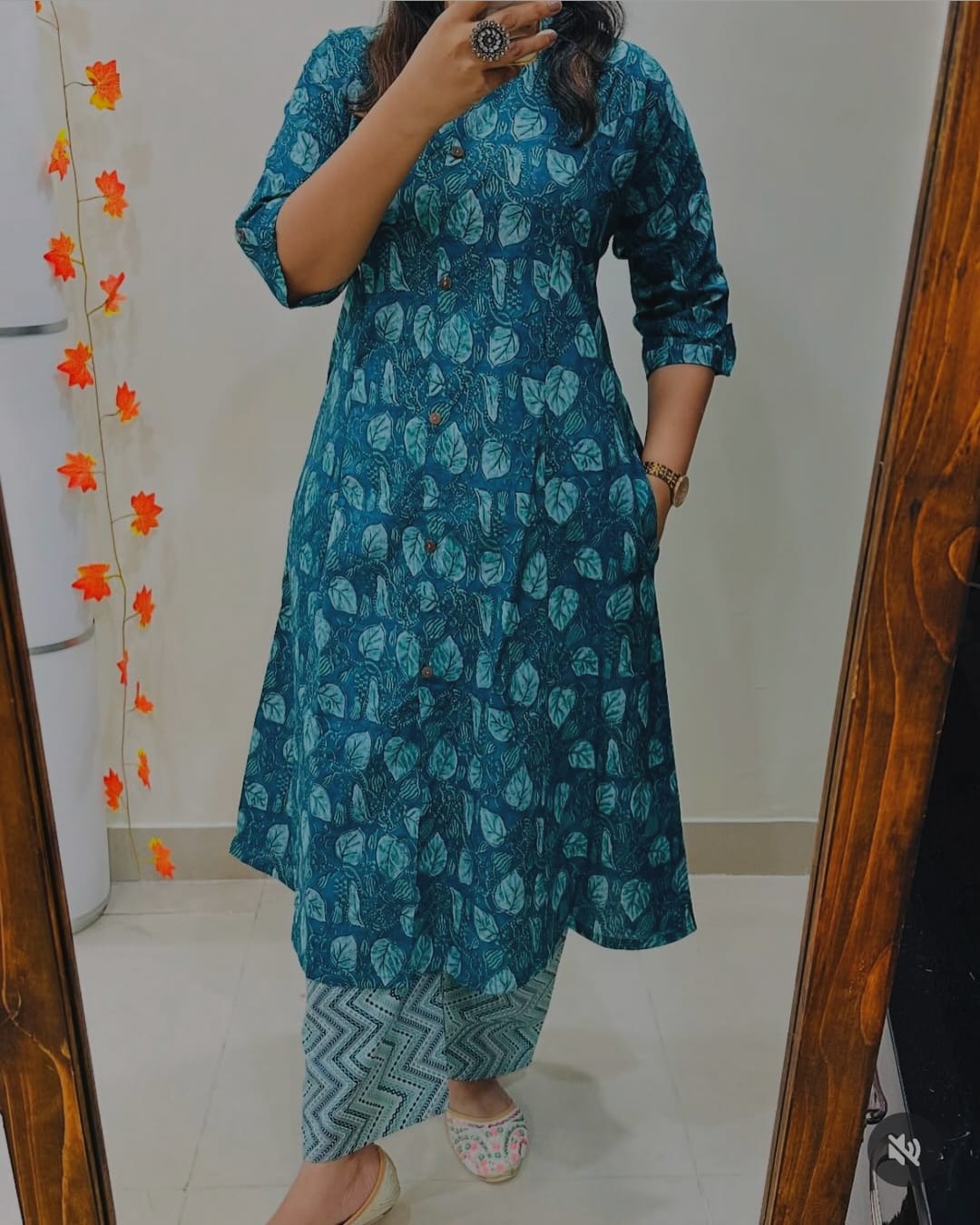 Blue Floral Cotton Kurta Pant Set