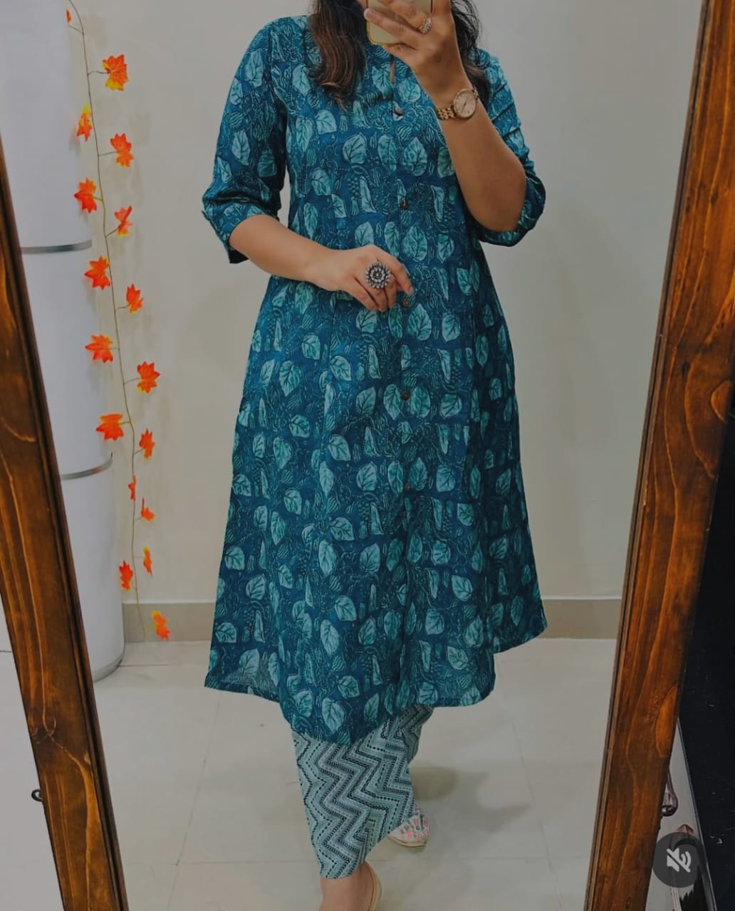 Blue Floral Cotton Kurta Pant Set