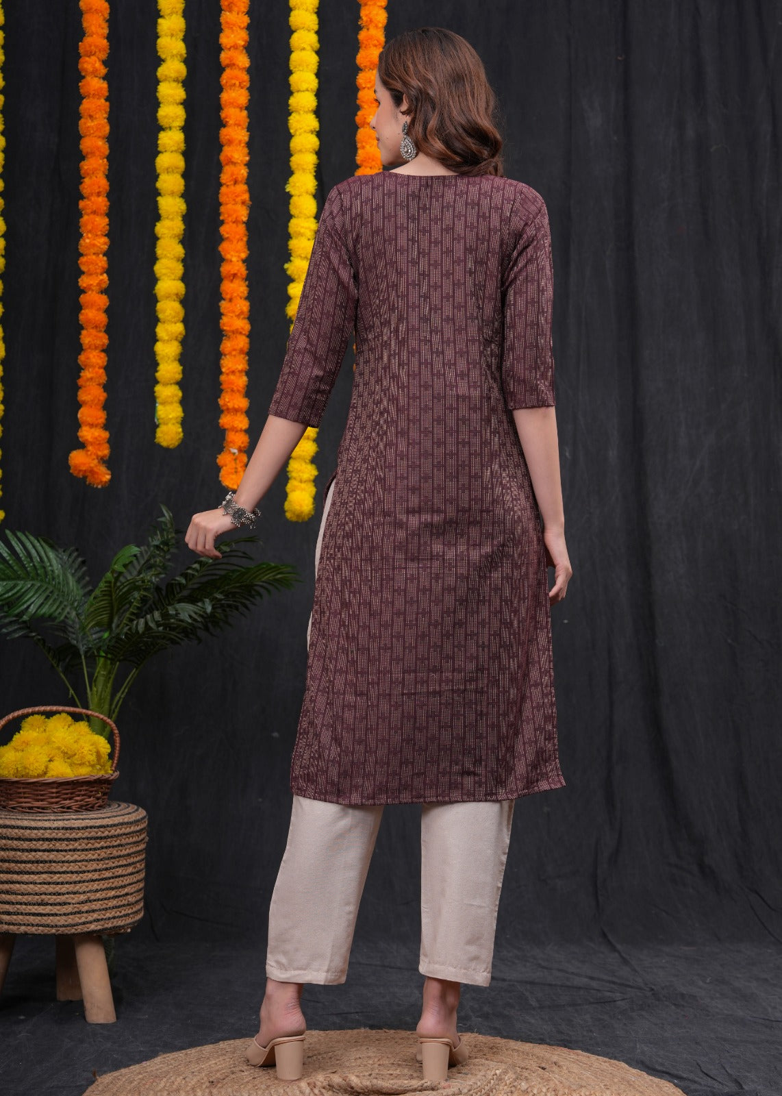 Brown Khadi Cotton Kantha Set