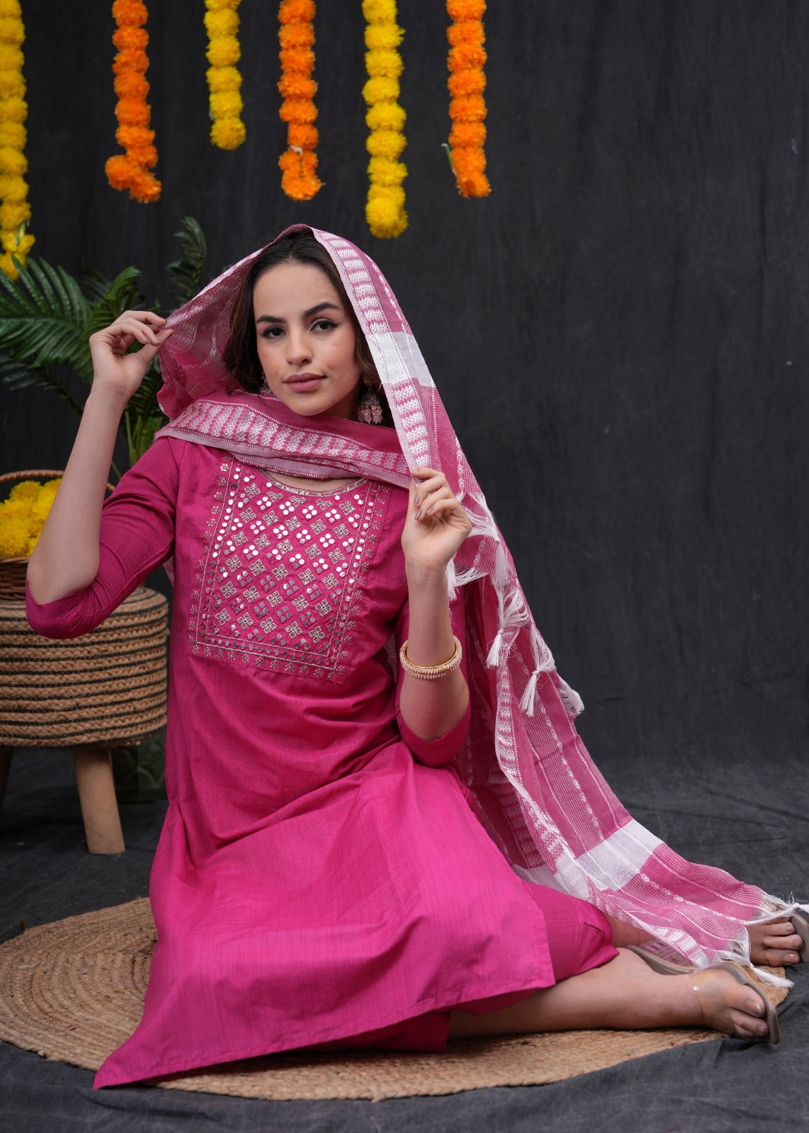 Elegant Pink Dupatta Set